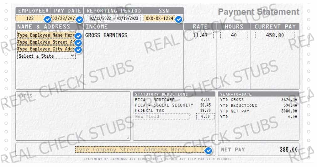 Create realistic pay stub